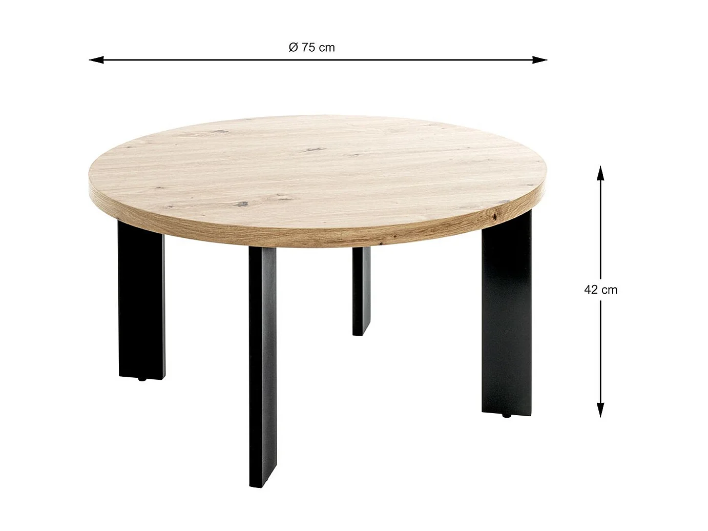 Table ronde Table basse coloris chêne et métal noir - Diamètre 75 x Hauteur 42 cm