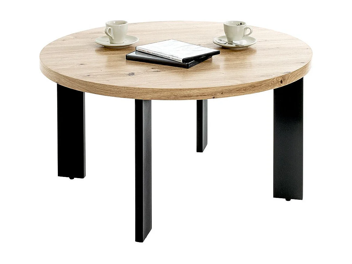 Table ronde Table basse coloris chêne et métal noir - Diamètre 75 x Hauteur 42 cm
