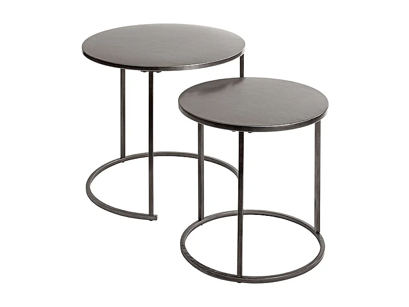 Lot de 2 tables d'appoint rondes table basse en métal coloris gris/noir