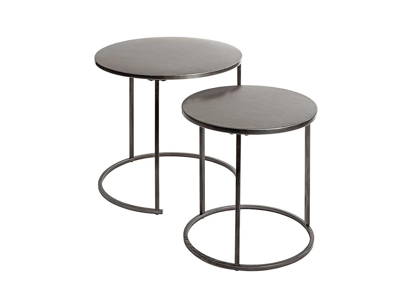 Lot de 2 tables d'appoint rondes table basse en métal coloris gris/noir