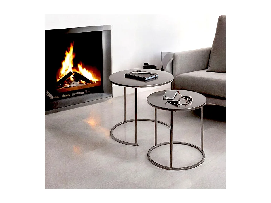 Lot de 2 tables d'appoint rondes table basse en métal coloris gris/noir