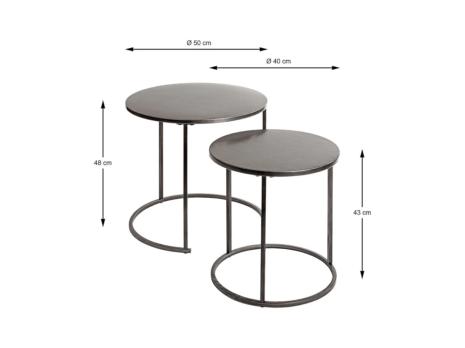 Lot de 2 tables d'appoint rondes table basse en métal coloris gris/noir