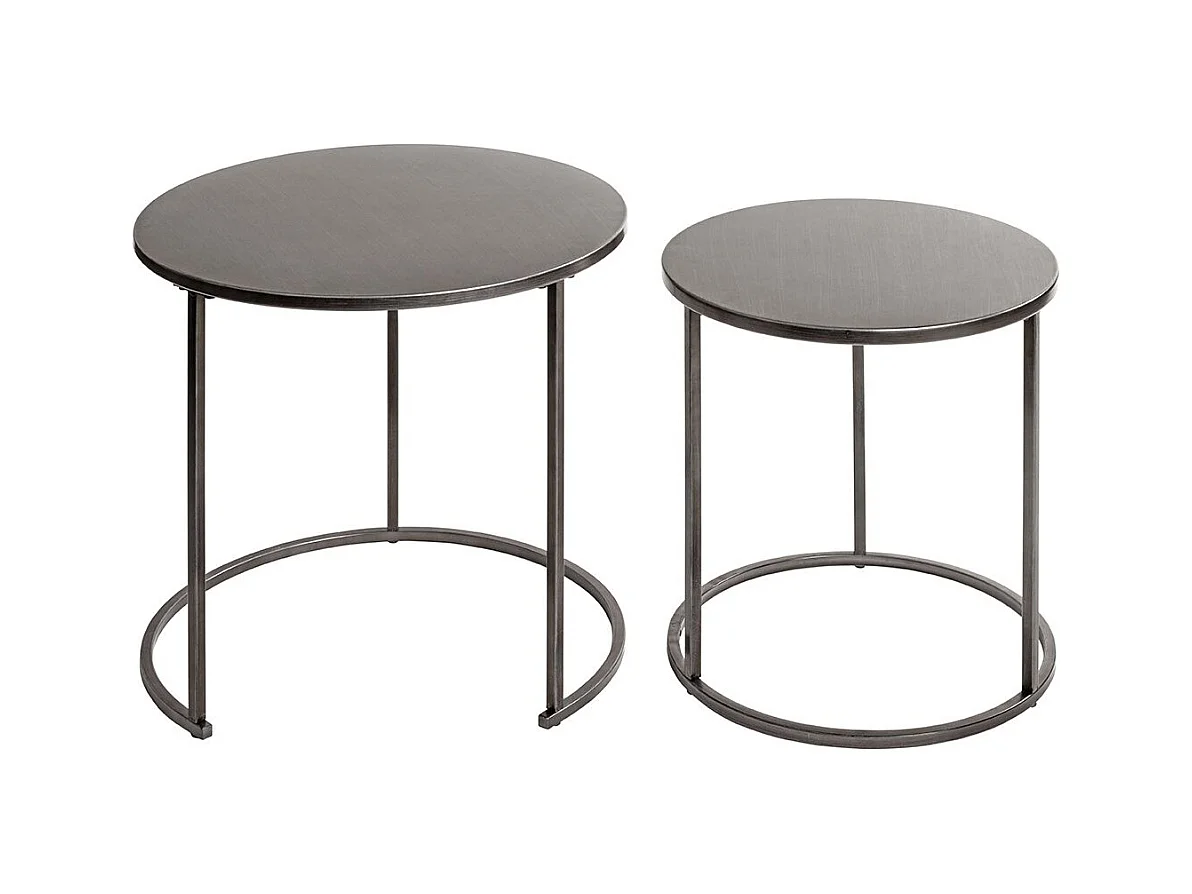 Lot de 2 tables d'appoint rondes table basse en métal coloris gris/noir