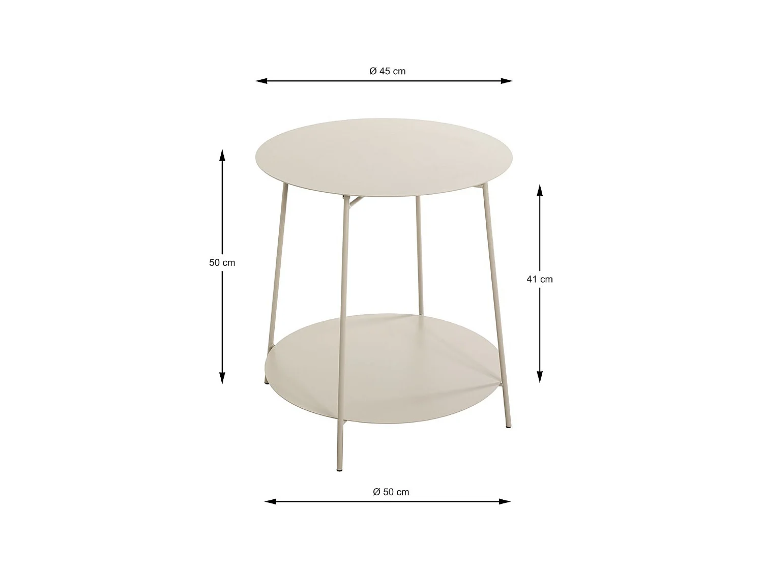 Table d'appoint ronde avec 2 plateaux en métal gris - Diamètre 50 x Hauteur 50 cm