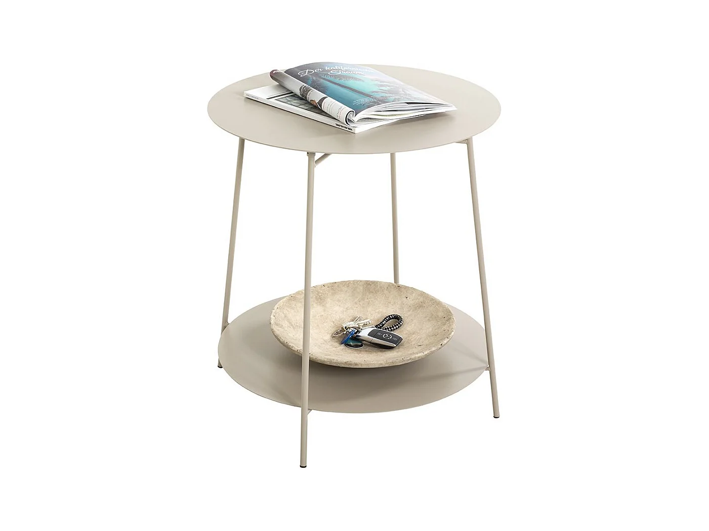 Table d'appoint ronde avec 2 plateaux en métal gris - Diamètre 50 x Hauteur 50 cm
