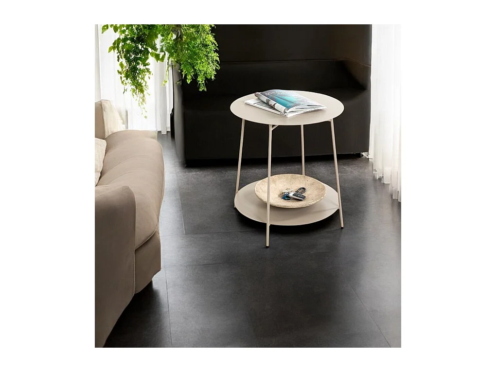 Table d'appoint ronde avec 2 plateaux en métal gris - Diamètre 50 x Hauteur 50 cm