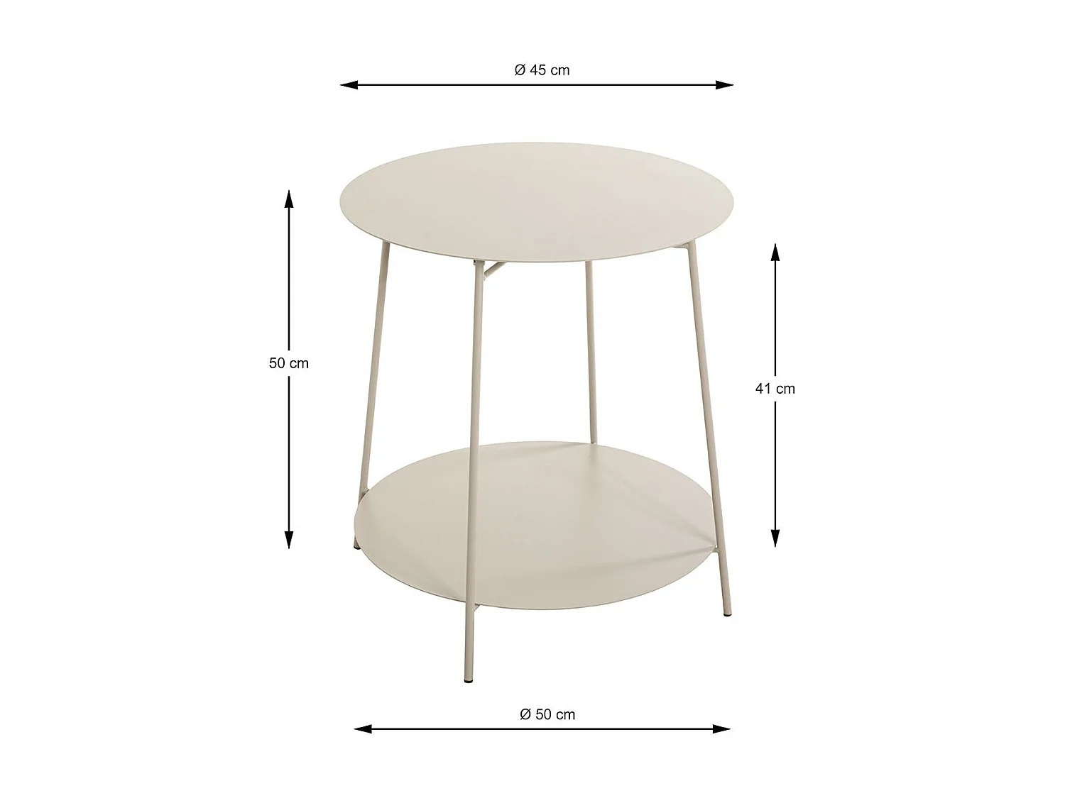 Table d'appoint ronde avec 2 plateaux en métal gris - Diamètre 50 x Hauteur 50 cm