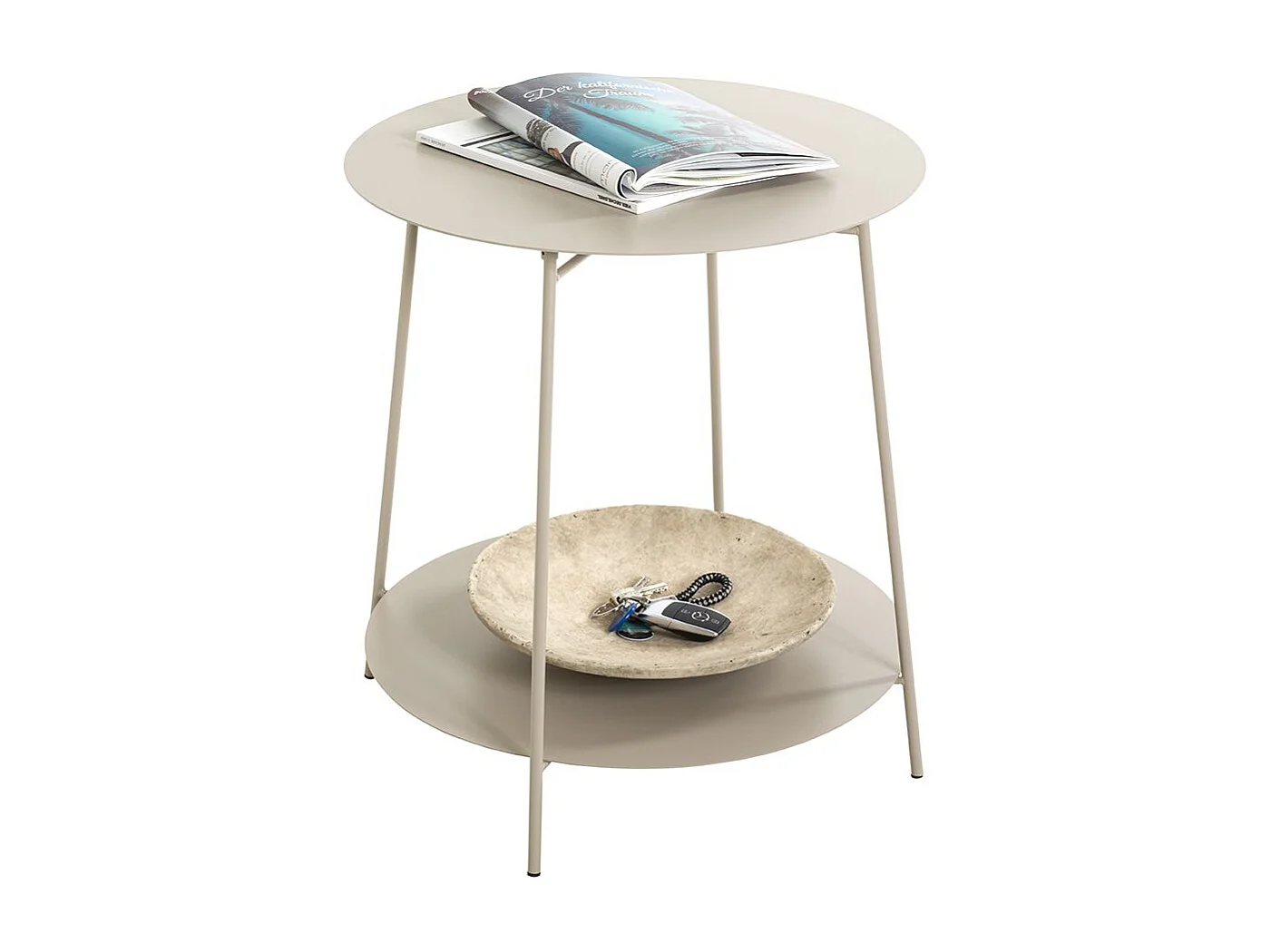 Table d'appoint ronde avec 2 plateaux en métal gris - Diamètre 50 x Hauteur 50 cm