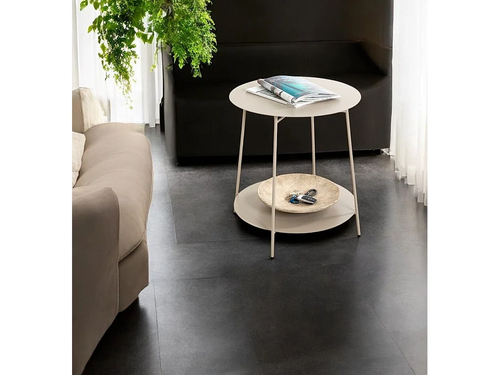 Table d'appoint ronde avec 2 plateaux en métal gris - Diamètre 50 x Hauteur 50 cm