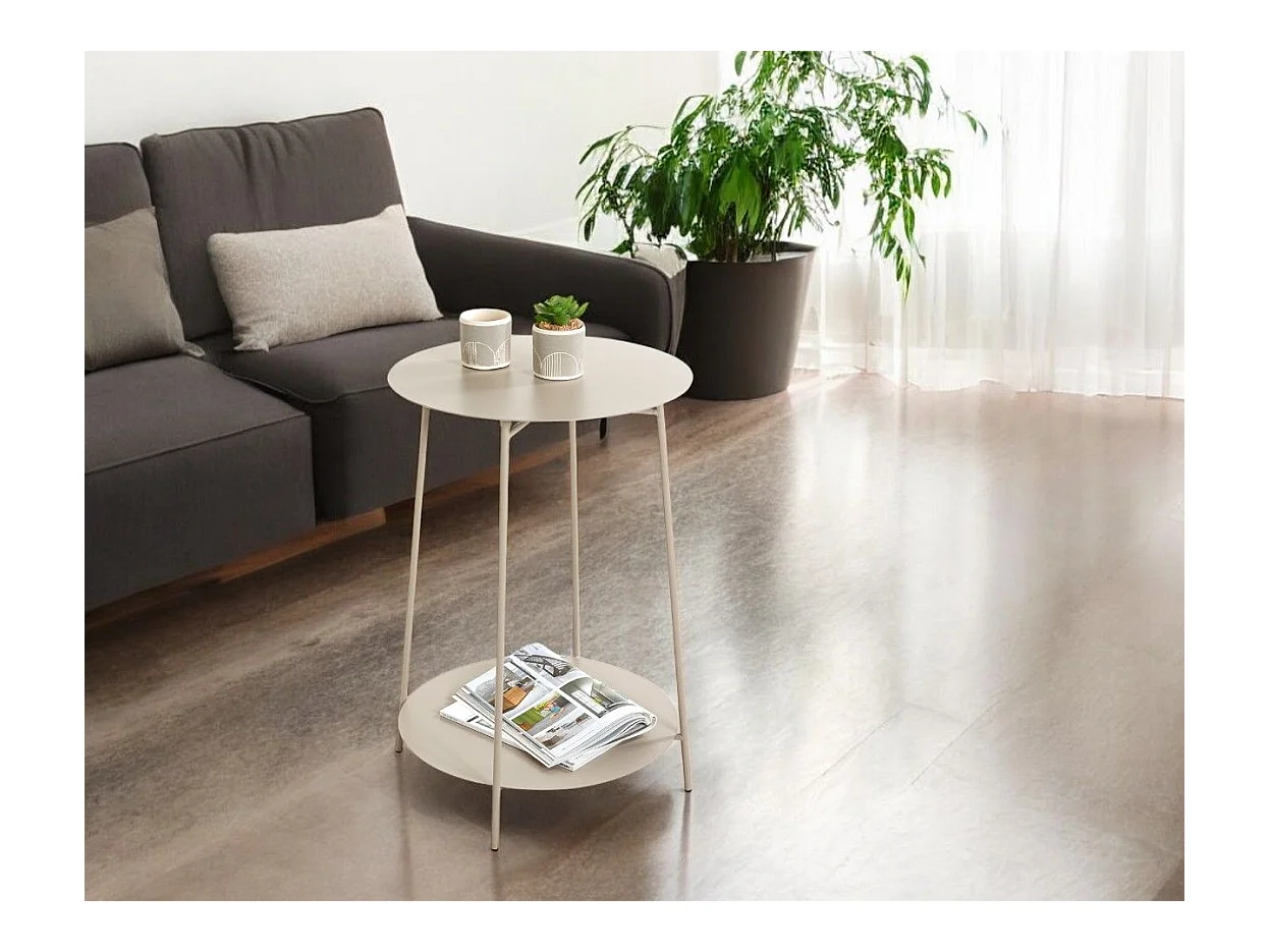 Table d'appoint ronde avec 2 plateaux en métal gris - diamètre 45 x Hauteur 60 cm