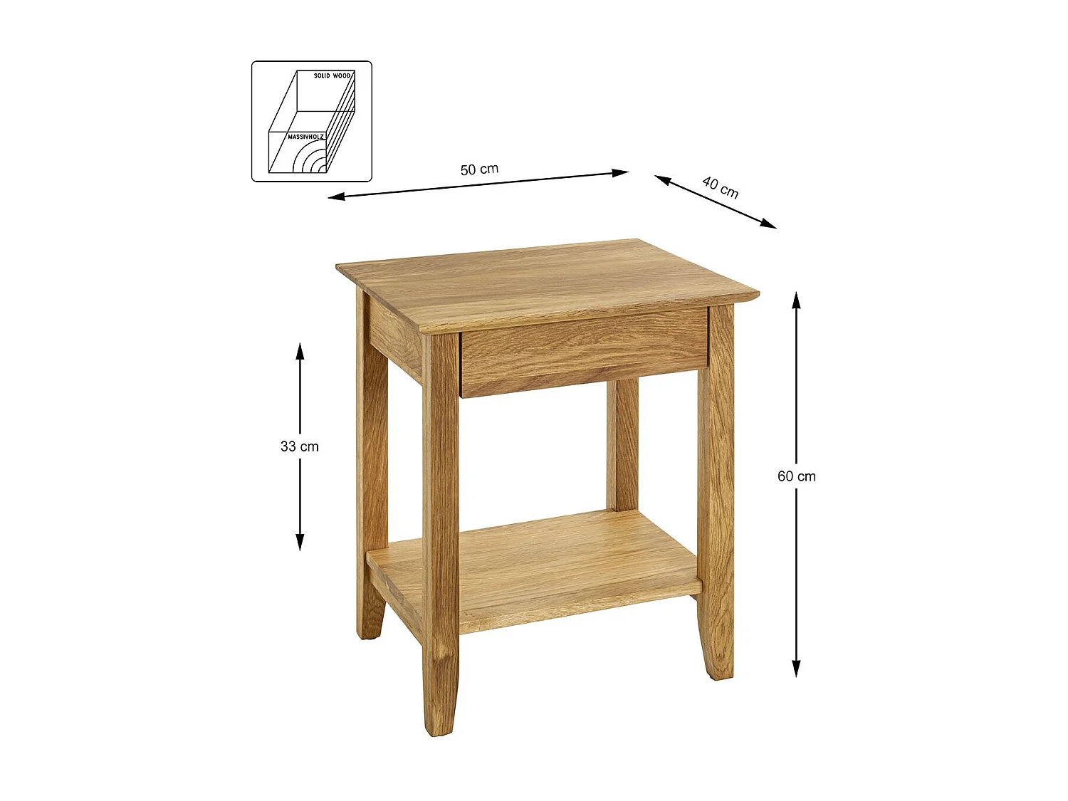 Console table d'appoint 1 tiroir en bois massif huilé coloris chêne - Longueur 56 x Hauteur 52 x Profondeur 30 cm
