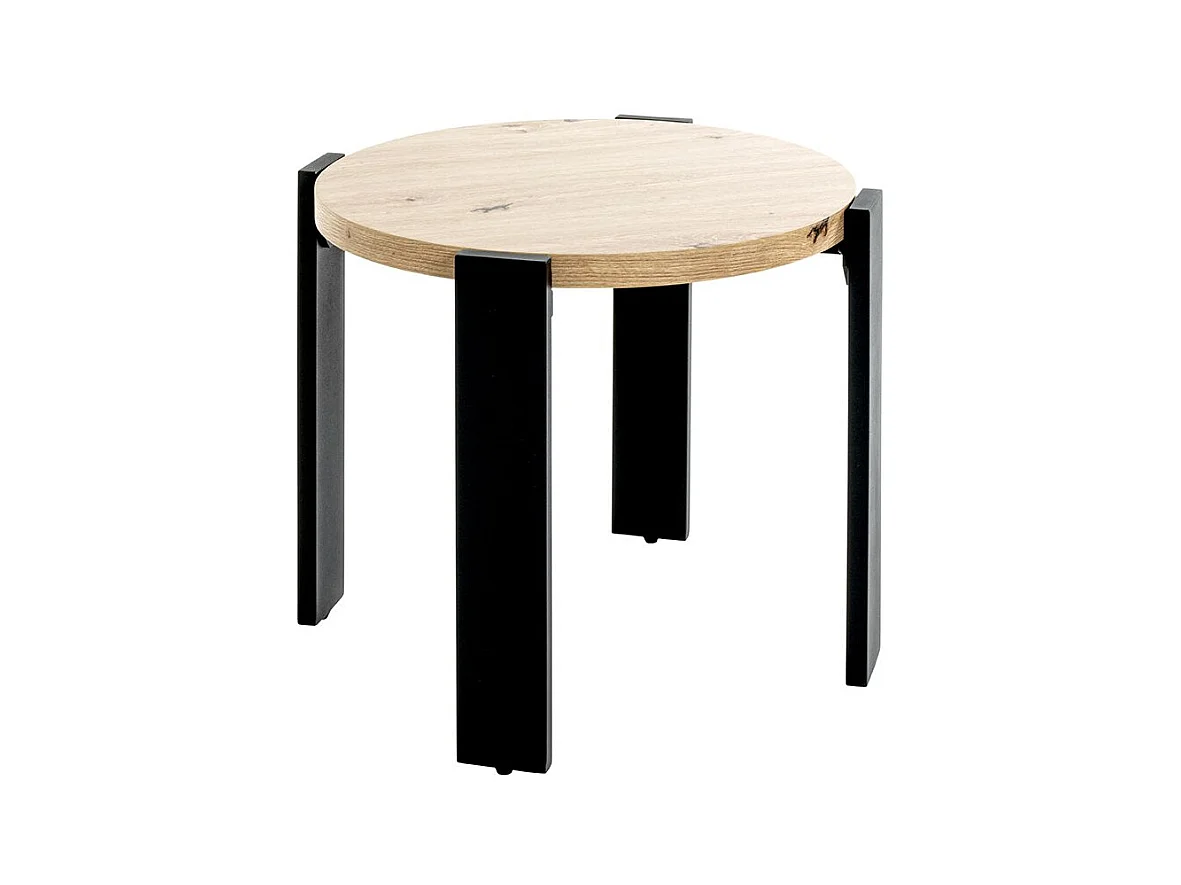 Table basse ronde coloris chêne et métal noir - Diamètre 50 x Hauteur 46 cm