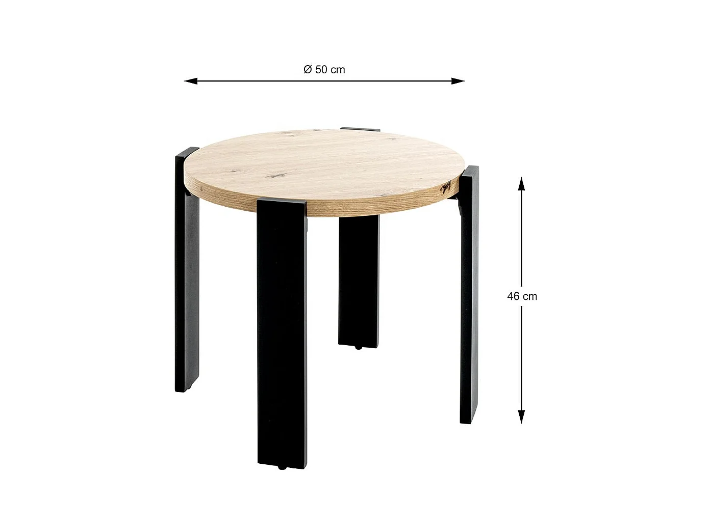 Table basse ronde coloris chêne et métal noir - Diamètre 50 x Hauteur 46 cm