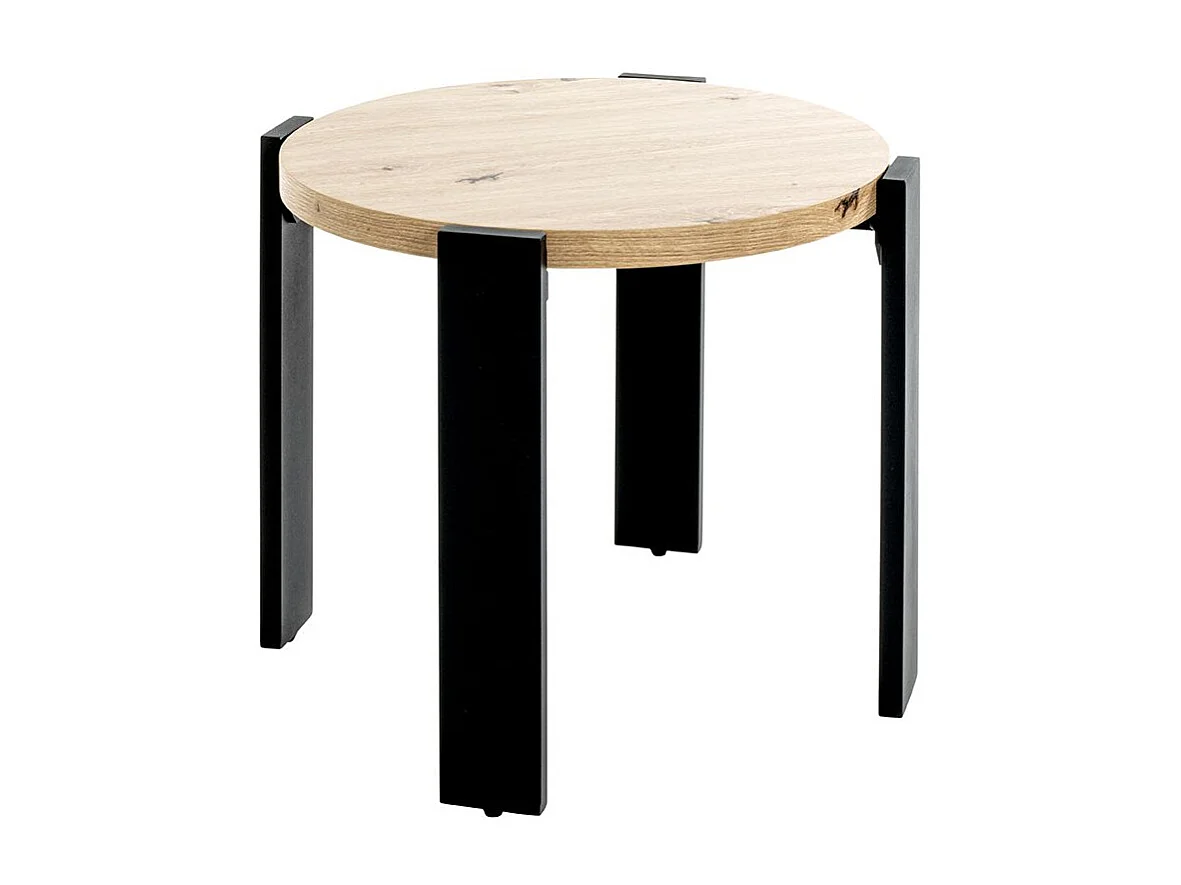 Table basse ronde coloris chêne et métal noir - Diamètre 50 x Hauteur 46 cm