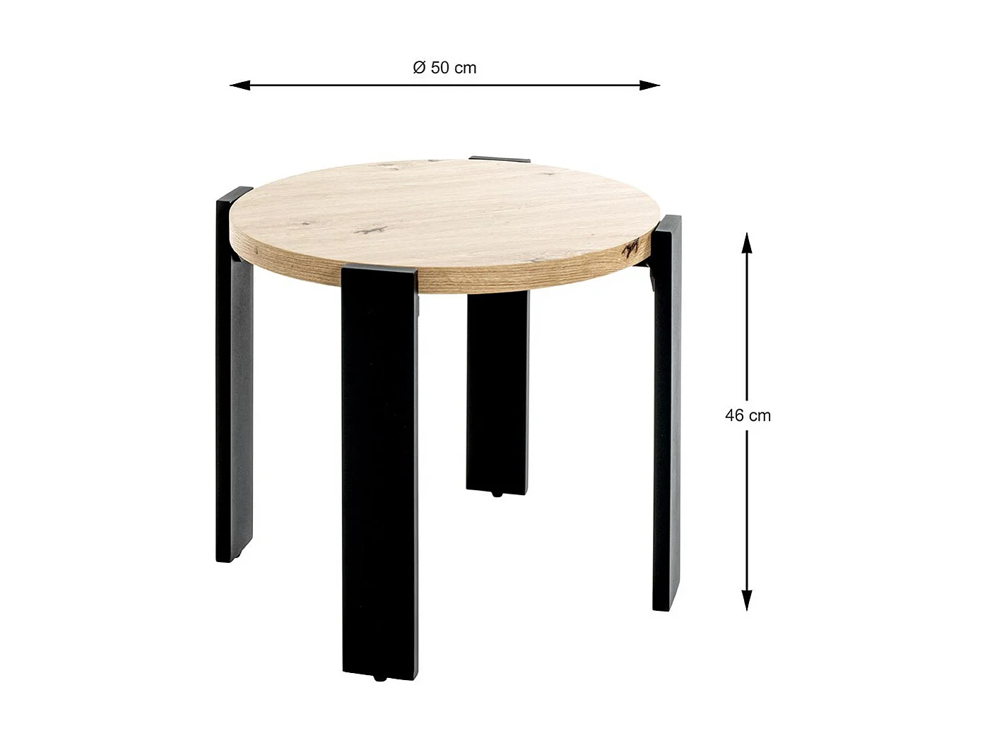 Table basse ronde coloris chêne et métal noir - Diamètre 50 x Hauteur 46 cm