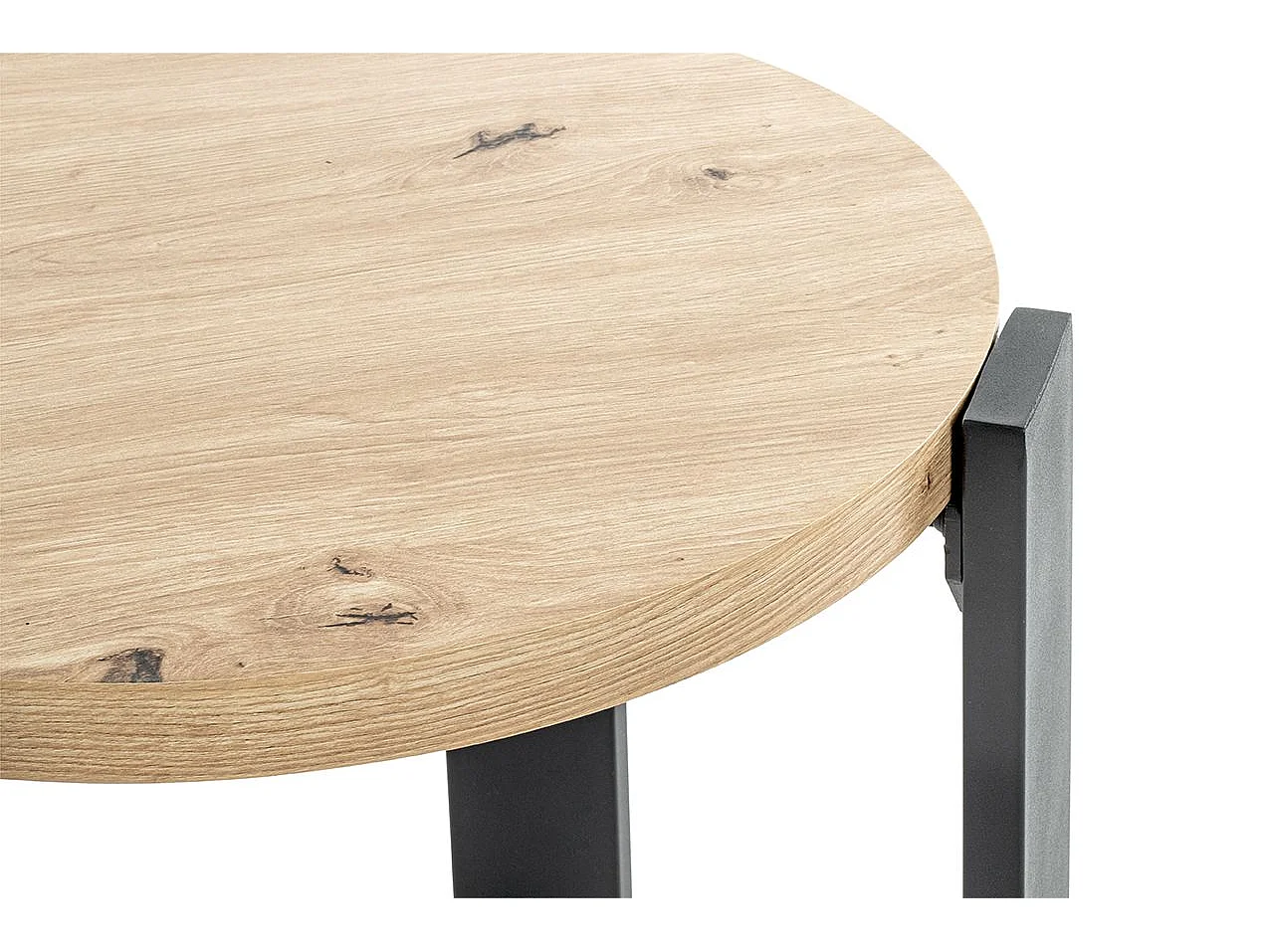 Table basse ronde coloris chêne et métal noir - Diamètre 50 x Hauteur 46 cm