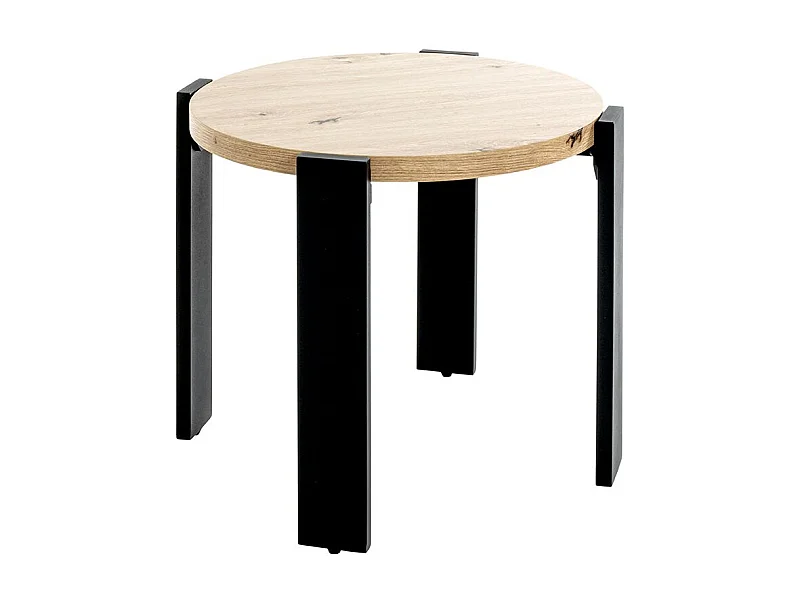 Table basse ronde coloris chêne et métal noir - Diamètre 50 x Hauteur 46 cm