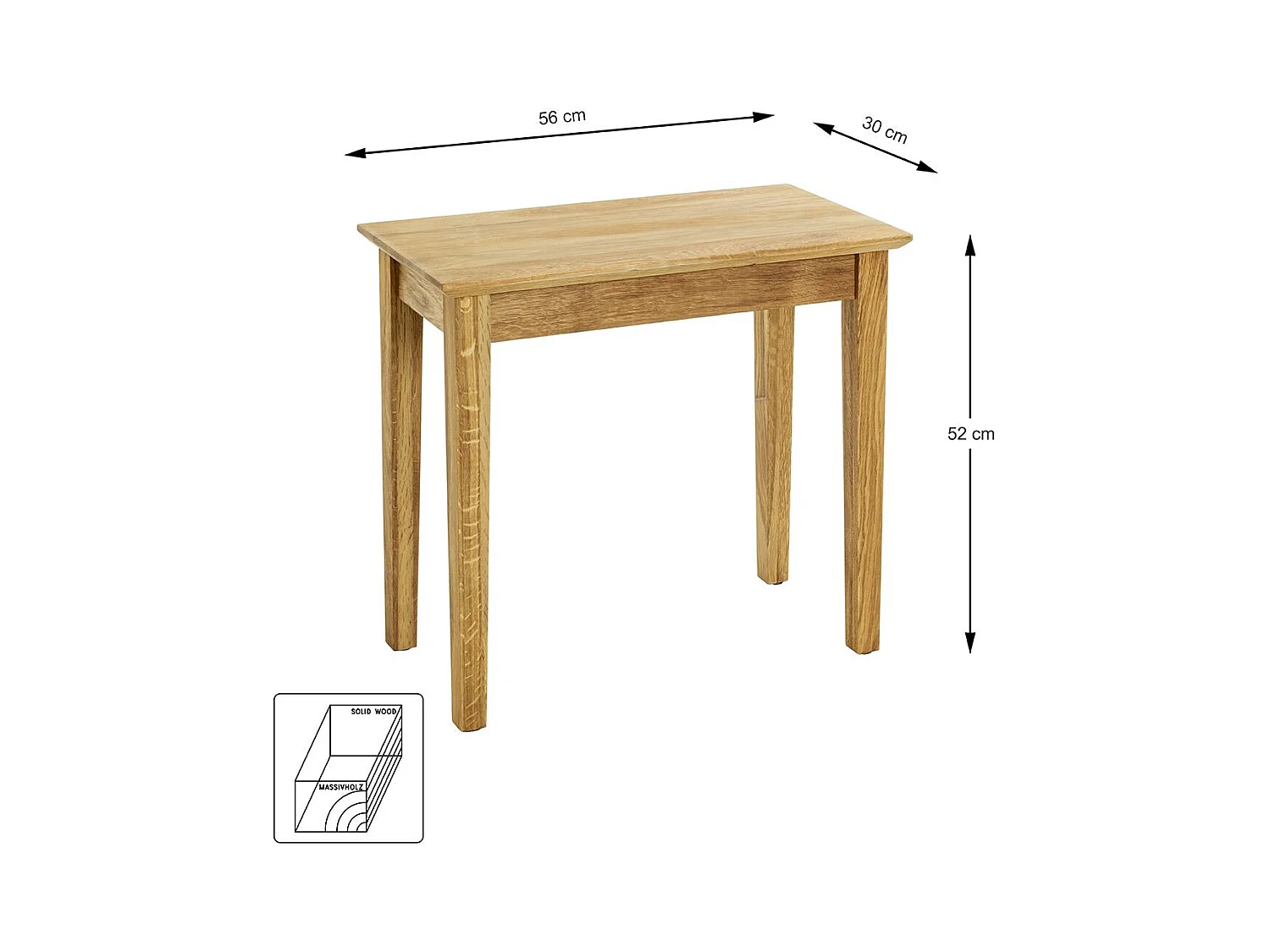 Table d'appoint en bois massif huilé coloris Chêne - Longueur 56 x Hauteur 52 x Profondeur 30 cm