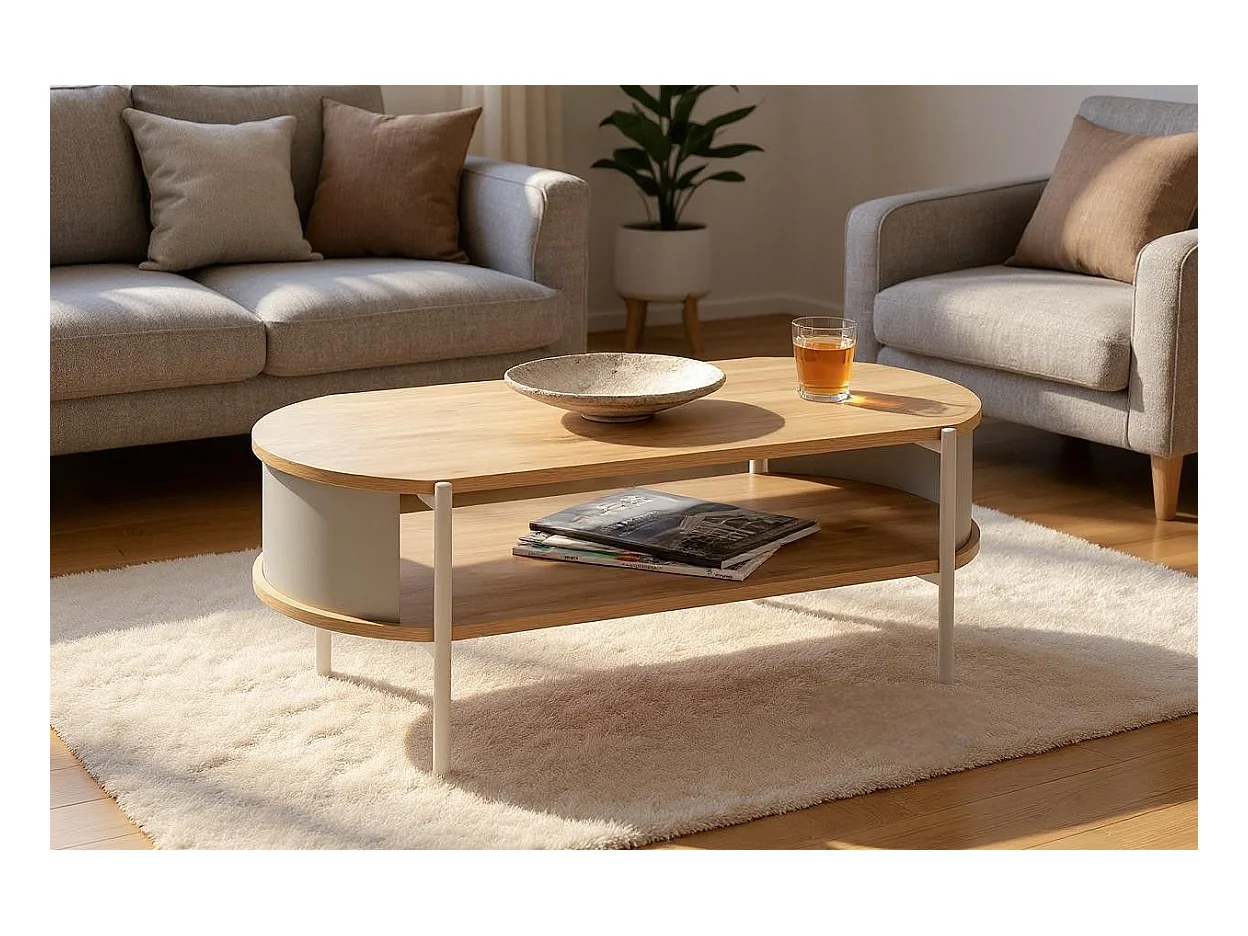 Table basse coloris Chêne/gris - Longueur 100 x Hauteur 37 x Profondeur 54 cm