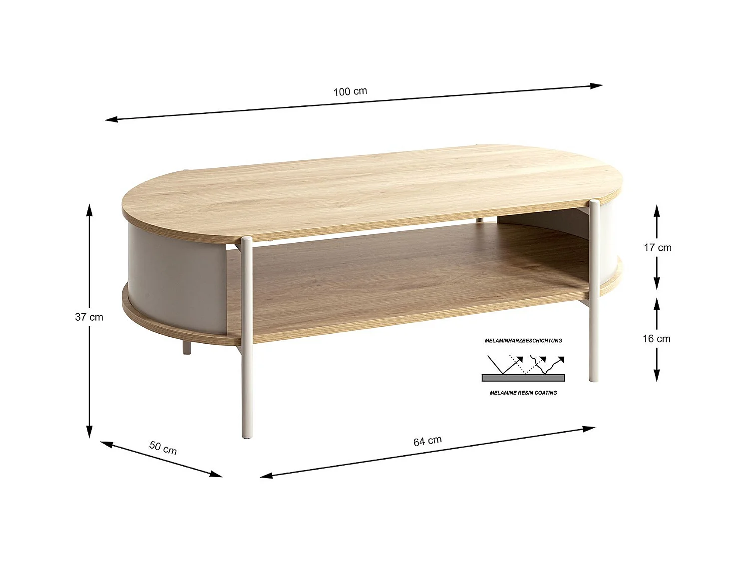 Table basse coloris Chêne/gris - Longueur 100 x Hauteur 37 x Profondeur 54 cm