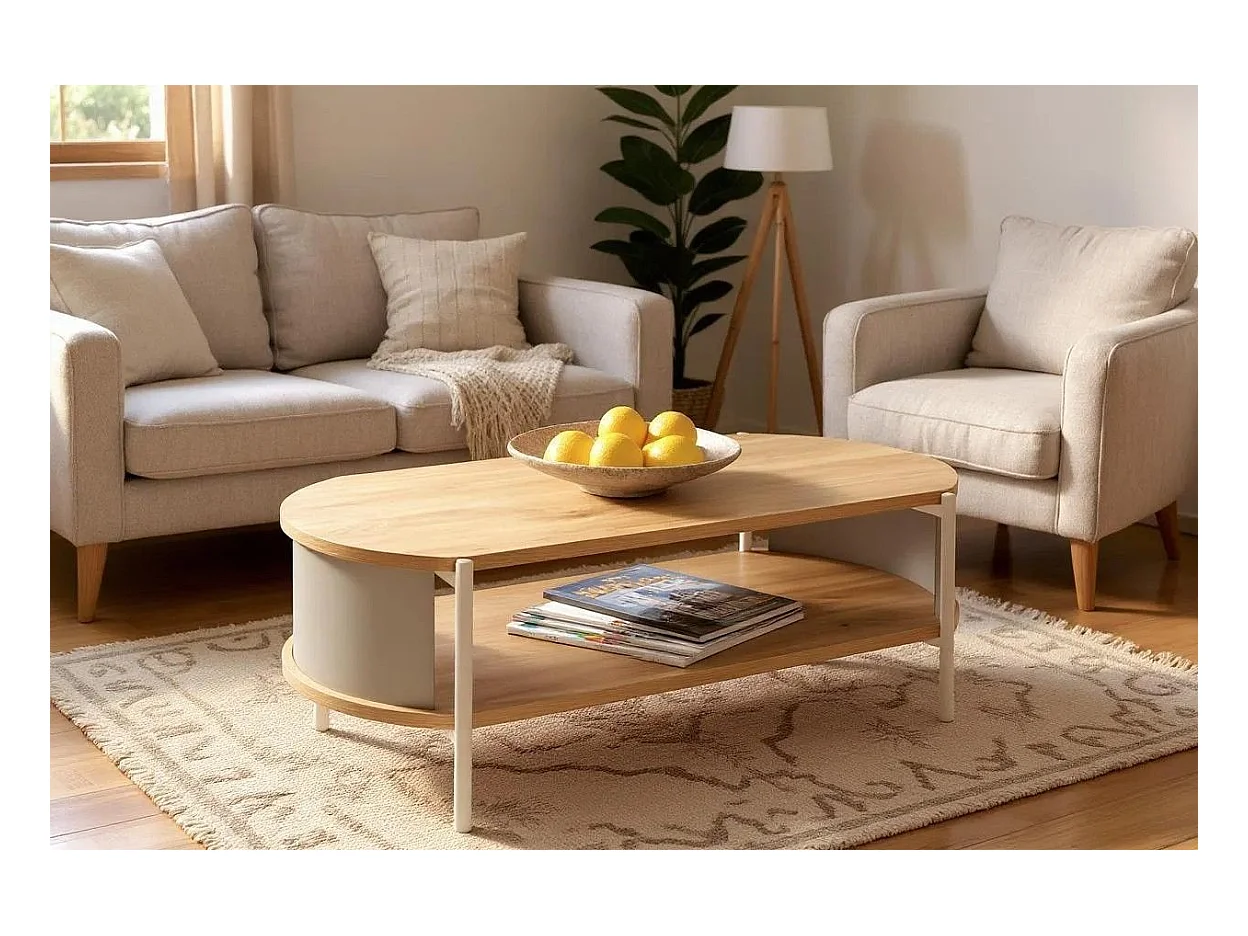 Table basse coloris Chêne/gris - Longueur 100 x Hauteur 37 x Profondeur 54 cm