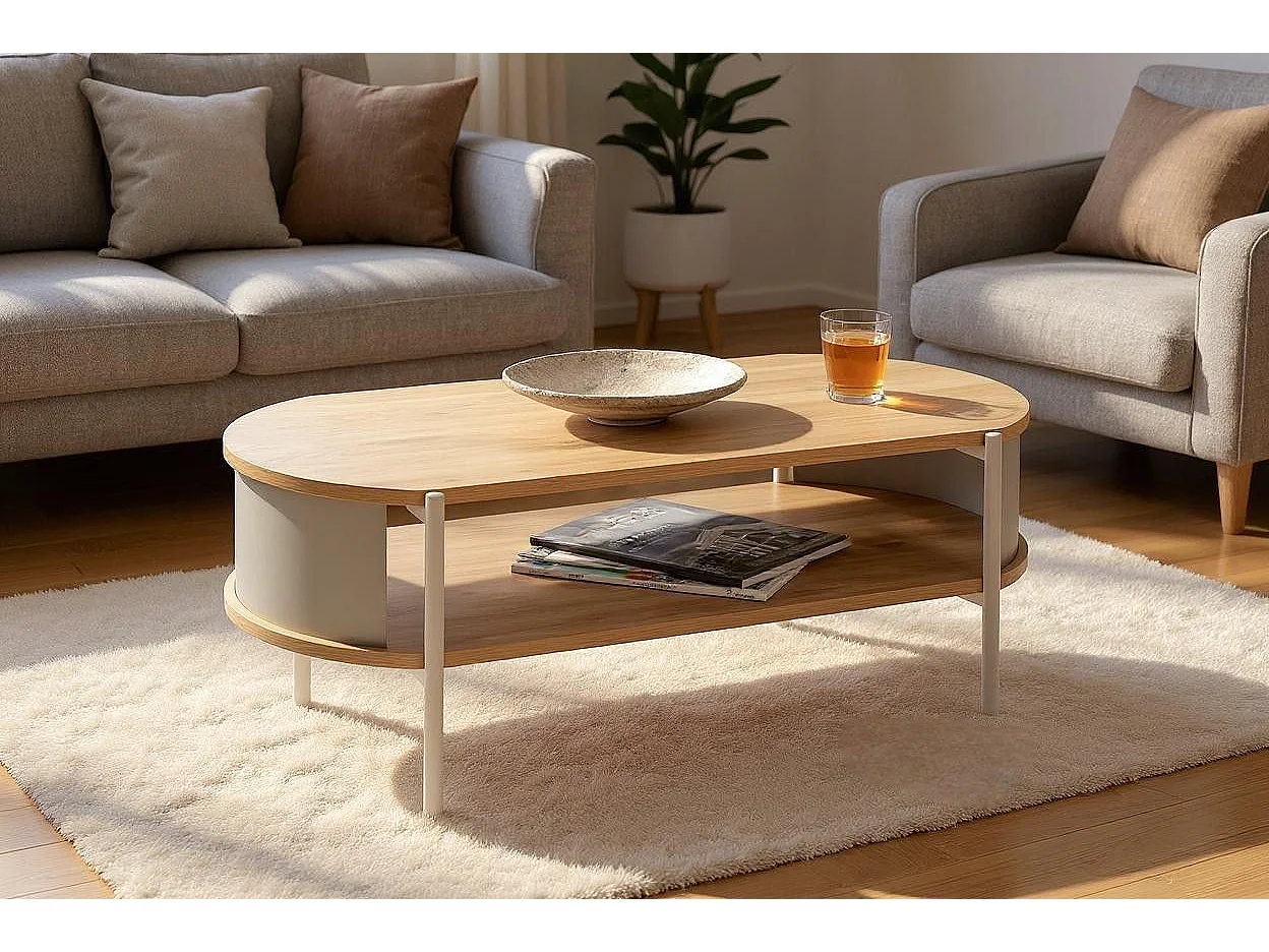 Table basse coloris Chêne/gris - Longueur 100 x Hauteur 37 x Profondeur 54 cm