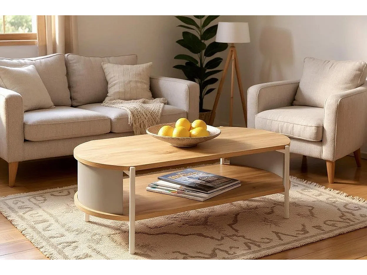 Table basse coloris Chêne/gris - Longueur 100 x Hauteur 37 x Profondeur 54 cm