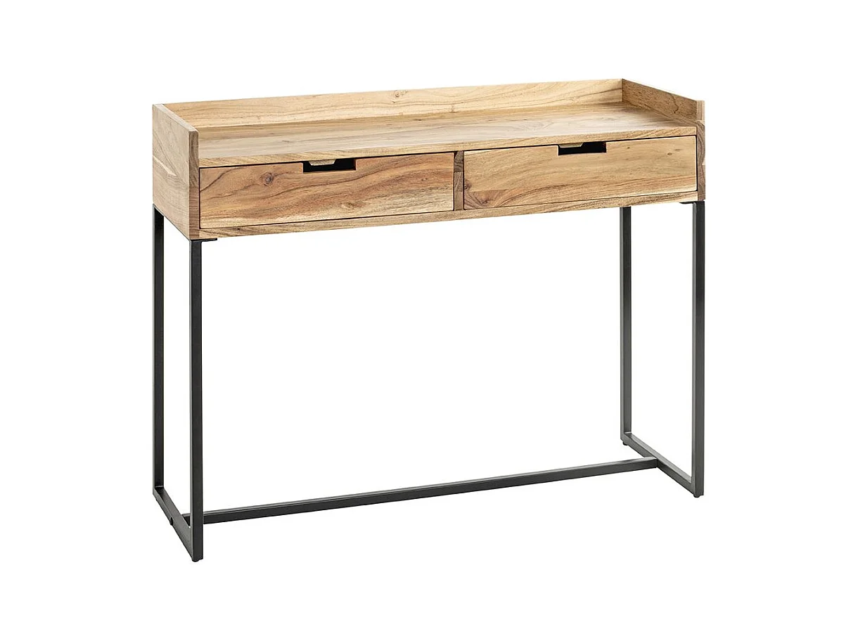 Table console meuble d'entrée 2 tiroirs coloris chêne et métal noir - Longueur 100 x Hauteur 80 x Profondeur 35cm
