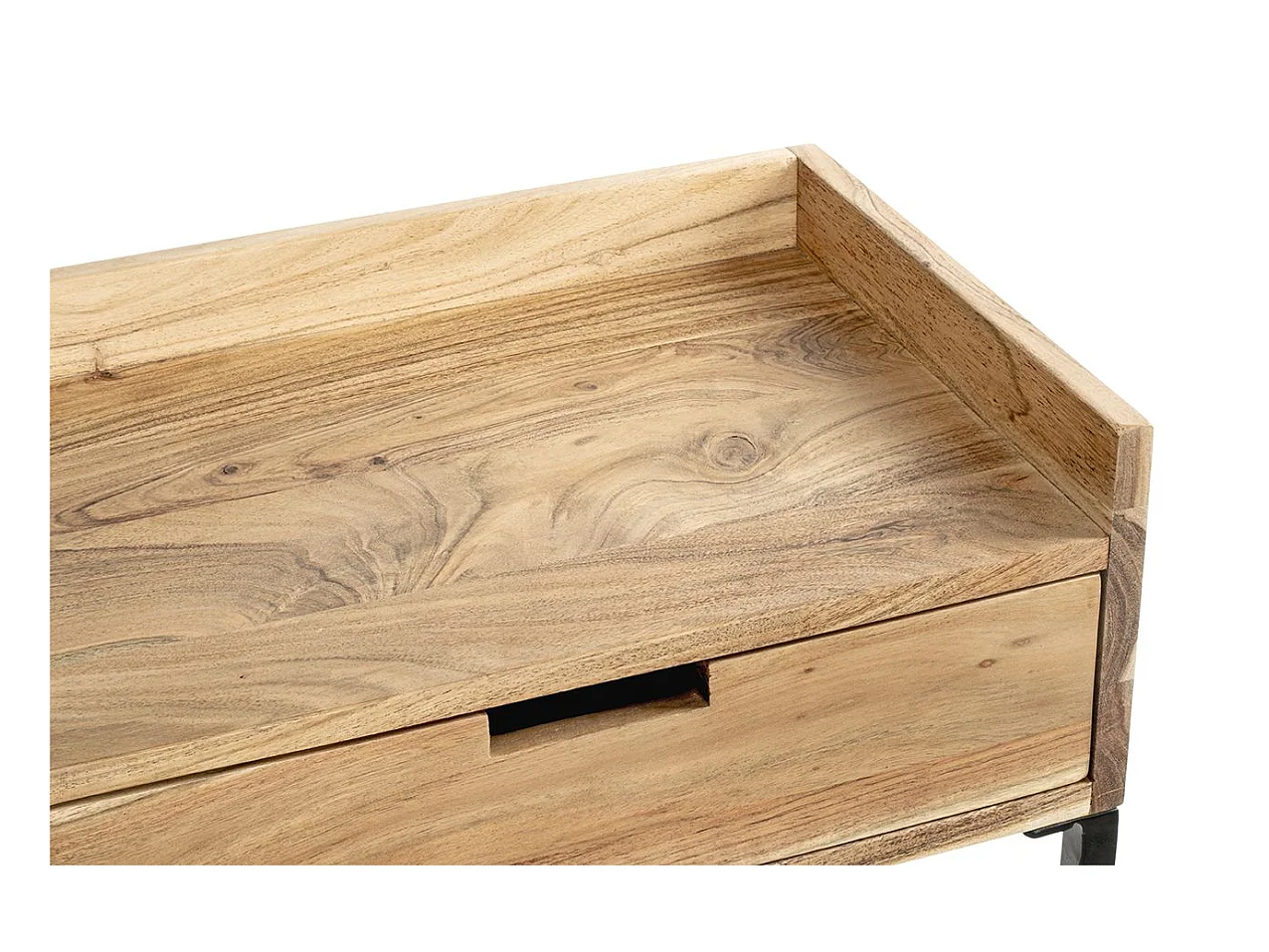 Table console meuble d'entrée 2 tiroirs coloris chêne et métal noir - Longueur 100 x Hauteur 80 x Profondeur 35cm