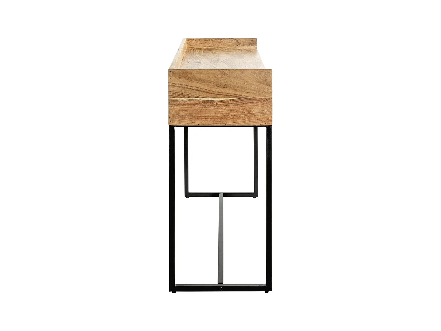 Table console meuble d'entrée 2 tiroirs coloris chêne et métal noir - Longueur 100 x Hauteur 80 x Profondeur 35cm