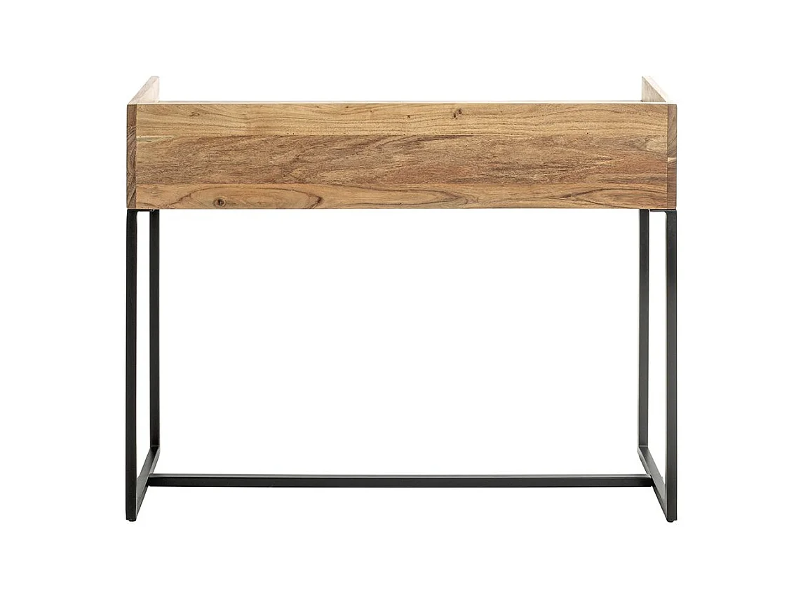 Table console meuble d'entrée 2 tiroirs coloris chêne et métal noir - Longueur 100 x Hauteur 80 x Profondeur 35cm