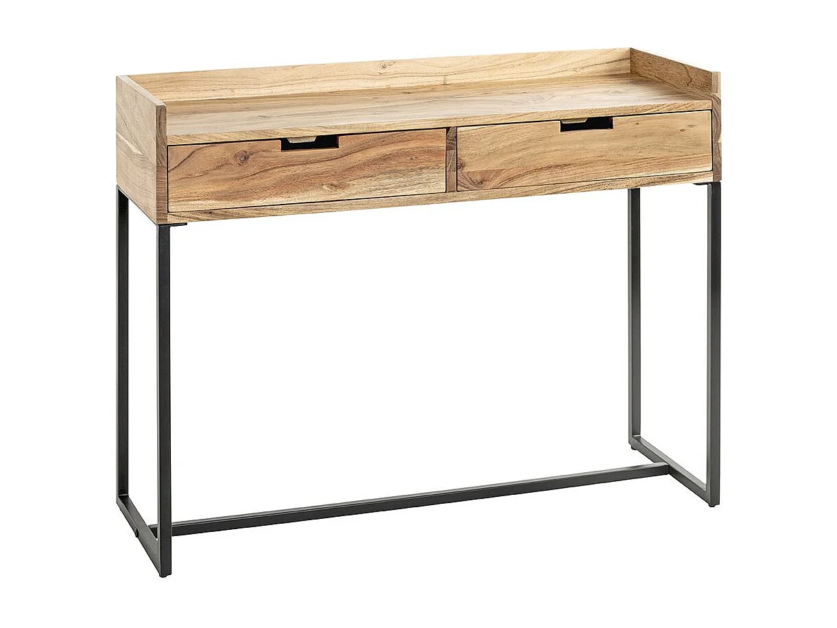 Table console meuble d'entrée 2 tiroirs coloris chêne et métal noir - Longueur 100 x Hauteur 80 x Profondeur 35cm