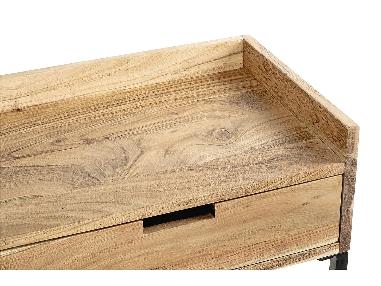 Table console meuble d'entrée 2 tiroirs coloris chêne et métal noir - Longueur 100 x Hauteur 80 x Profondeur 35cm