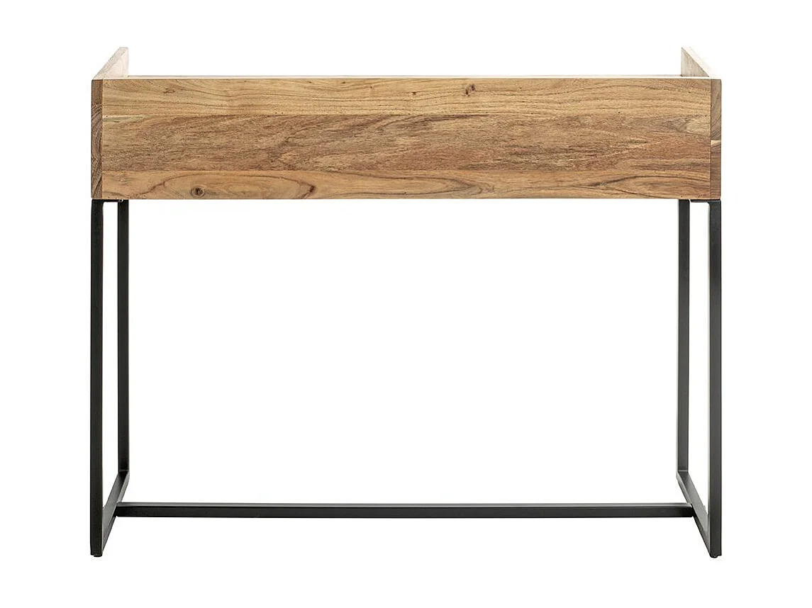 Table console meuble d'entrée 2 tiroirs coloris chêne et métal noir - Longueur 100 x Hauteur 80 x Profondeur 35cm