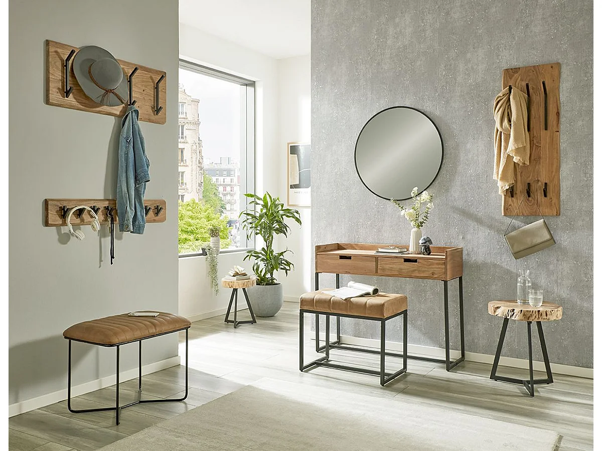 Table console meuble d'entrée 2 tiroirs coloris chêne et métal noir - Longueur 100 x Hauteur 80 x Profondeur 35cm