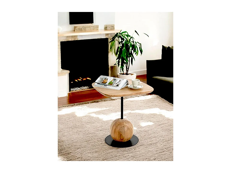 Table d'appoint carré coloris chêne naturel pied en métal Noir - Longueur 45 x Profondeur 45 x Hauteur 50 cm
