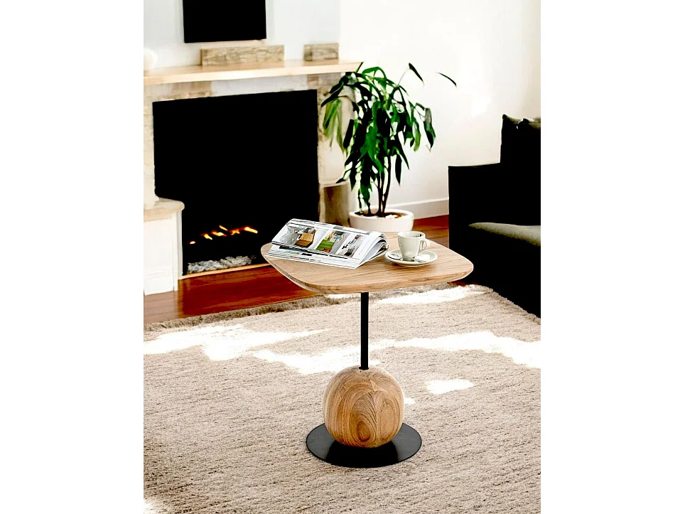Table d'appoint carré coloris chêne naturel pied en métal Noir - Longueur 45 x Profondeur 45 x Hauteur 50 cm
