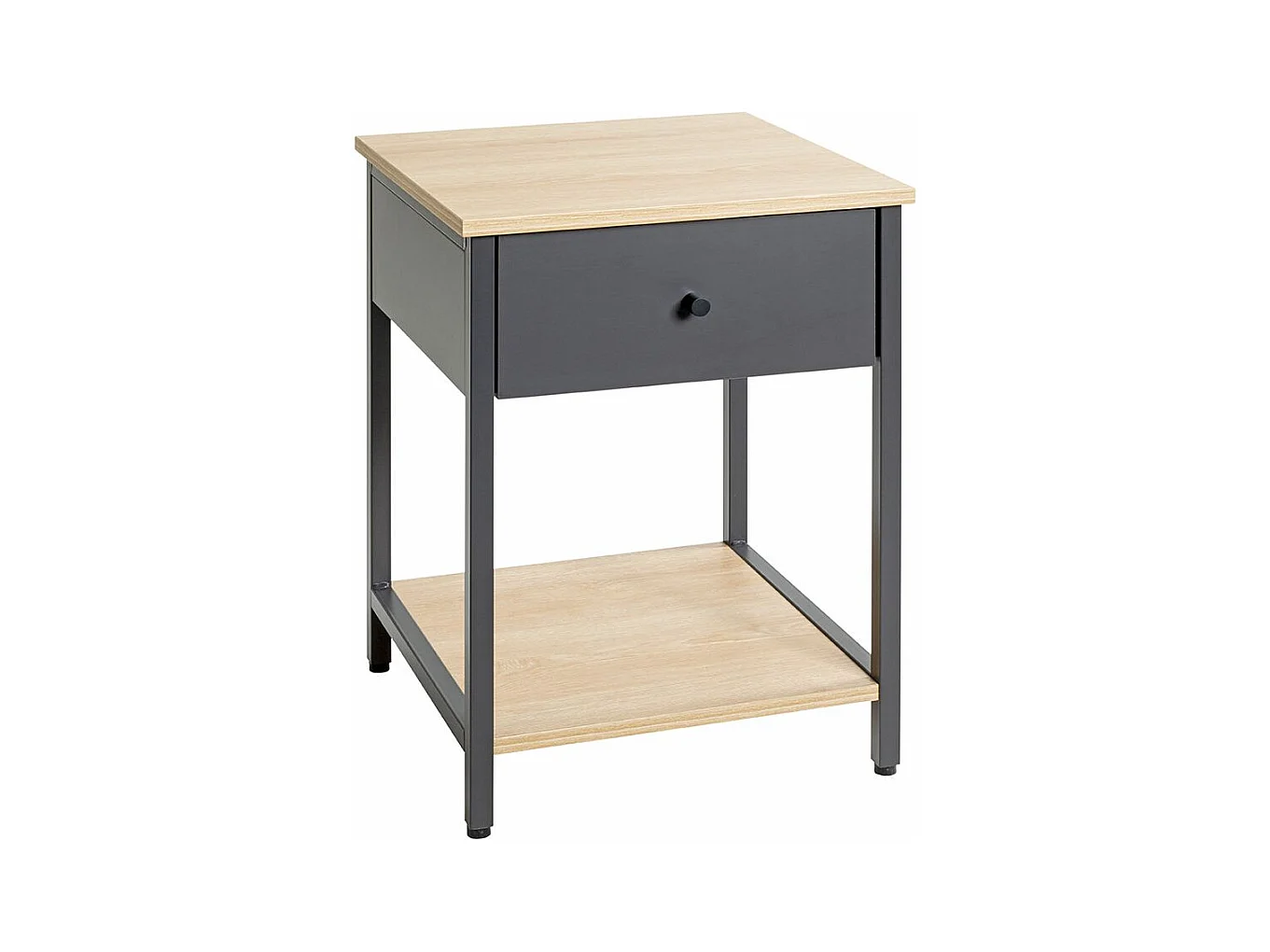 Table de nuit, table de chevet 1 tiroir coloris Chêne/anthracite - Longueur 40 x Profondeur 40 x Hauteur 55 cm