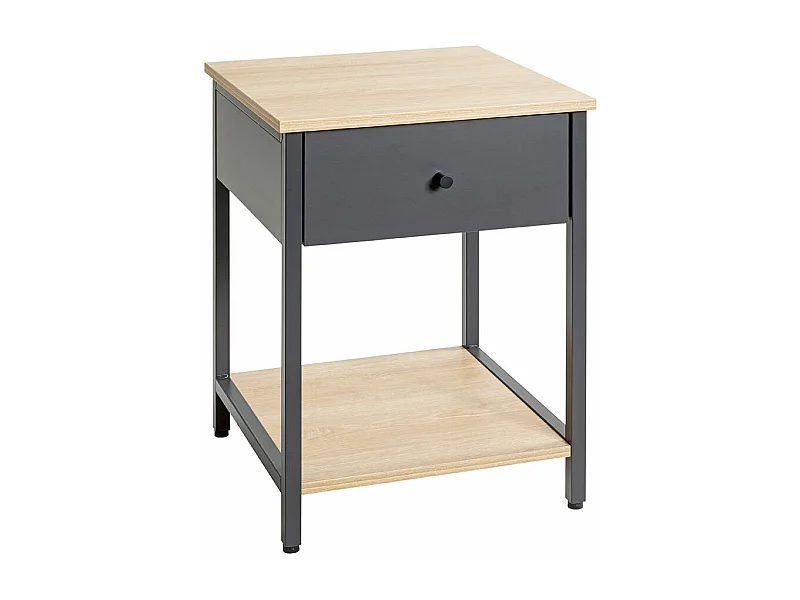 Table de nuit, table de chevet 1 tiroir coloris Chêne/anthracite - Longueur 40 x Profondeur 40 x Hauteur 55 cm