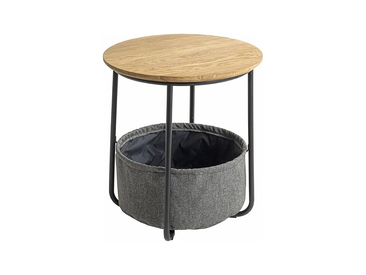 Table d'appoint ronde avec panier de rangement en tissu gris - Diamètre 45 x Hauteur 50cm