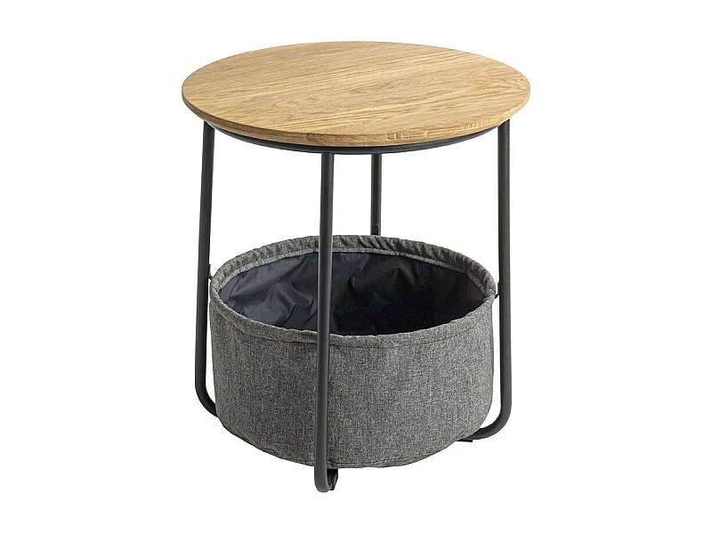 Table d'appoint ronde avec panier de rangement en tissu gris - Diamètre 45 x Hauteur 50cm