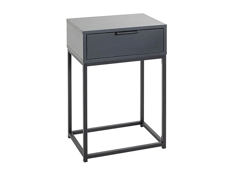 Table de nuit, table de chevet 1 tiroir coloris gris anthracite et métal noir - Longueur 40 x Profondeur 28 x Hauteur 60 cm