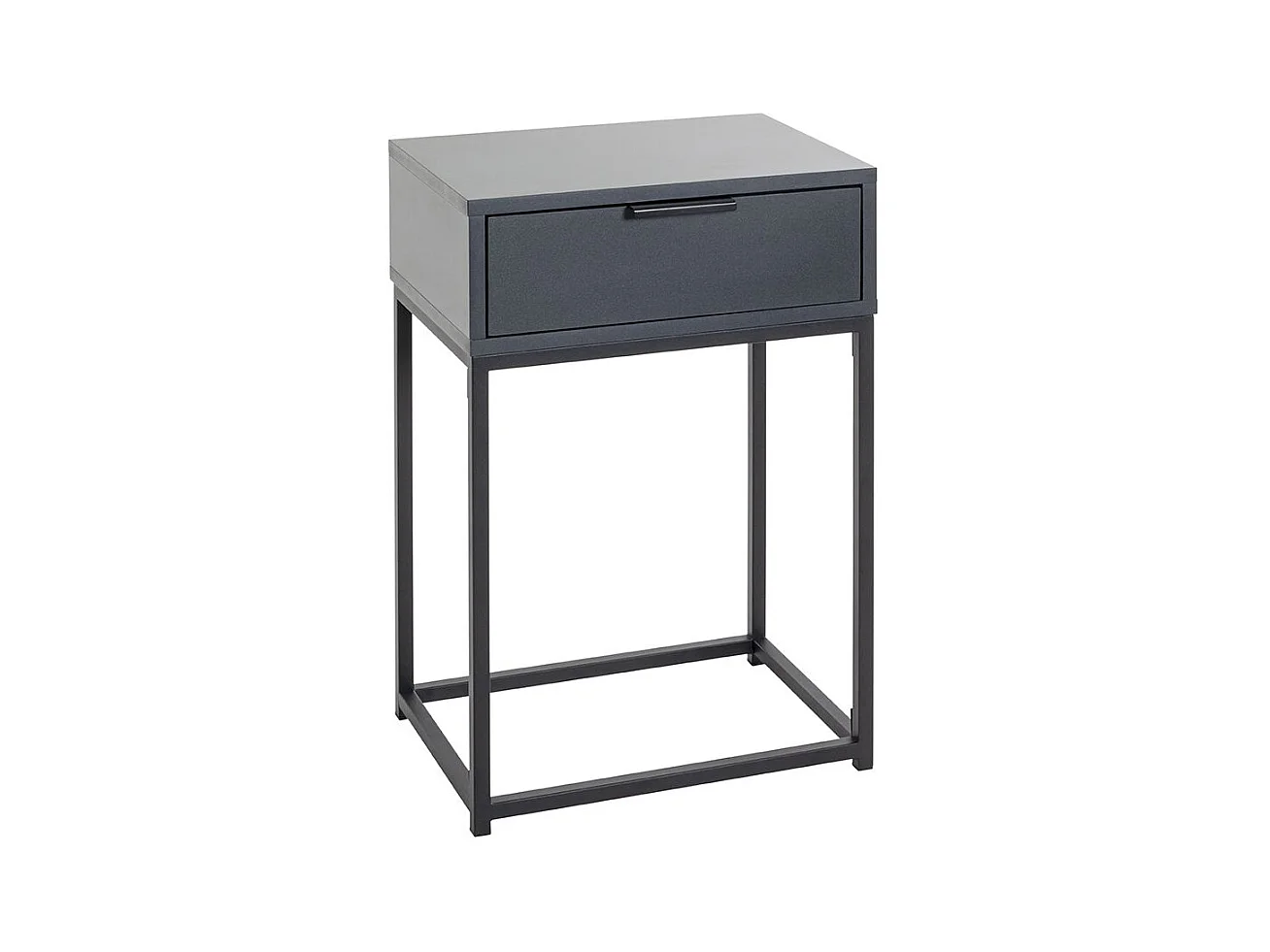 Table de nuit, table de chevet 1 tiroir coloris gris anthracite et métal noir - Longueur 40 x Profondeur 28 x Hauteur 60 cm