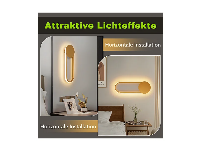 NETTLIFE Applique murale LED d'intérieur - Lampe d'escalier 12W 41cm Lampe de couloir dorée Design moderne 3000K Blanc chaud