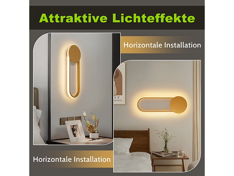 NETTLIFE Applique murale LED d'intérieur - Lampe d'escalier 12W 41cm Lampe de couloir dorée Design moderne 3000K Blanc chaud