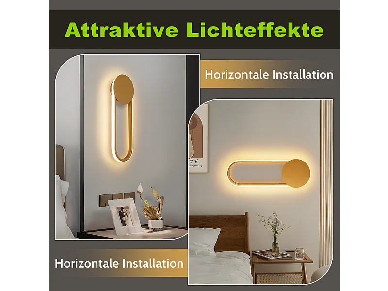 NETTLIFE Applique murale LED d'intérieur - Lampe d'escalier 12W 41cm Lampe de couloir dorée Design moderne 3000K Blanc chaud