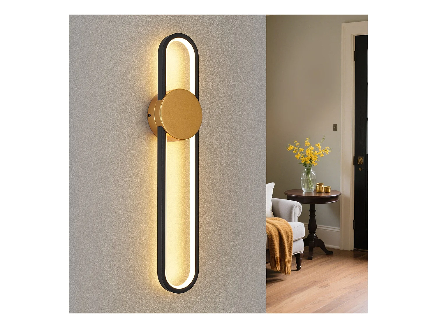 Applique murale LED NETTLIFE - 12 W - Lampe d'escalier 60 cm - Doré - Design moderne - Blanc chaud 3 000 K -Éclairage mural minimaliste