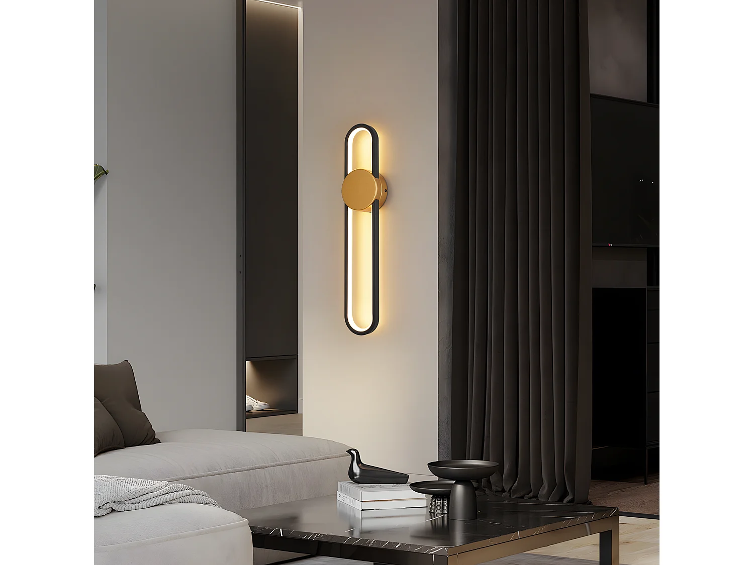 Applique murale LED NETTLIFE - 12 W - Lampe d'escalier 60 cm - Doré - Design moderne - Blanc chaud 3 000 K -Éclairage mural minimaliste