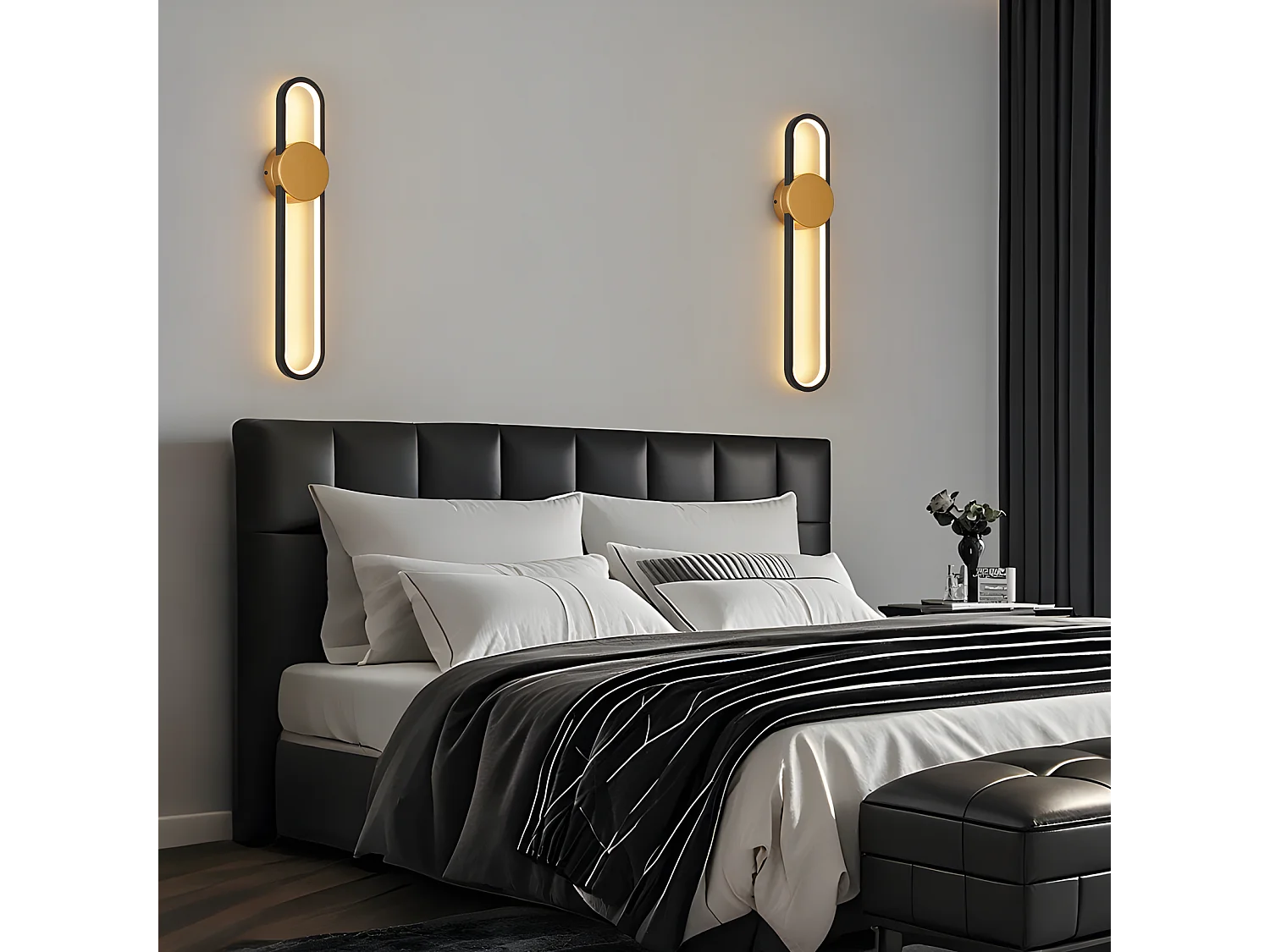 Applique murale LED NETTLIFE - 12 W - Lampe d'escalier 60 cm - Doré - Design moderne - Blanc chaud 3 000 K -Éclairage mural minimaliste