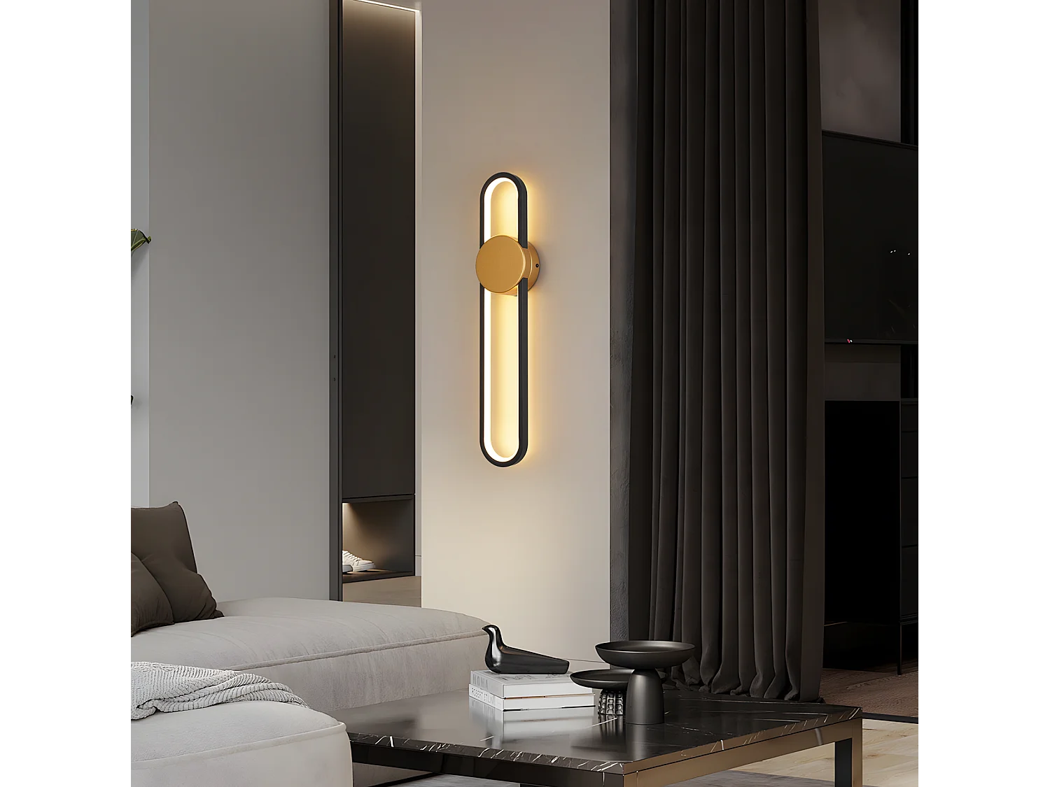 Applique murale LED NETTLIFE - 12 W - Lampe d'escalier 60 cm - Doré - Design moderne - Blanc chaud 3 000 K -Éclairage mural minimaliste